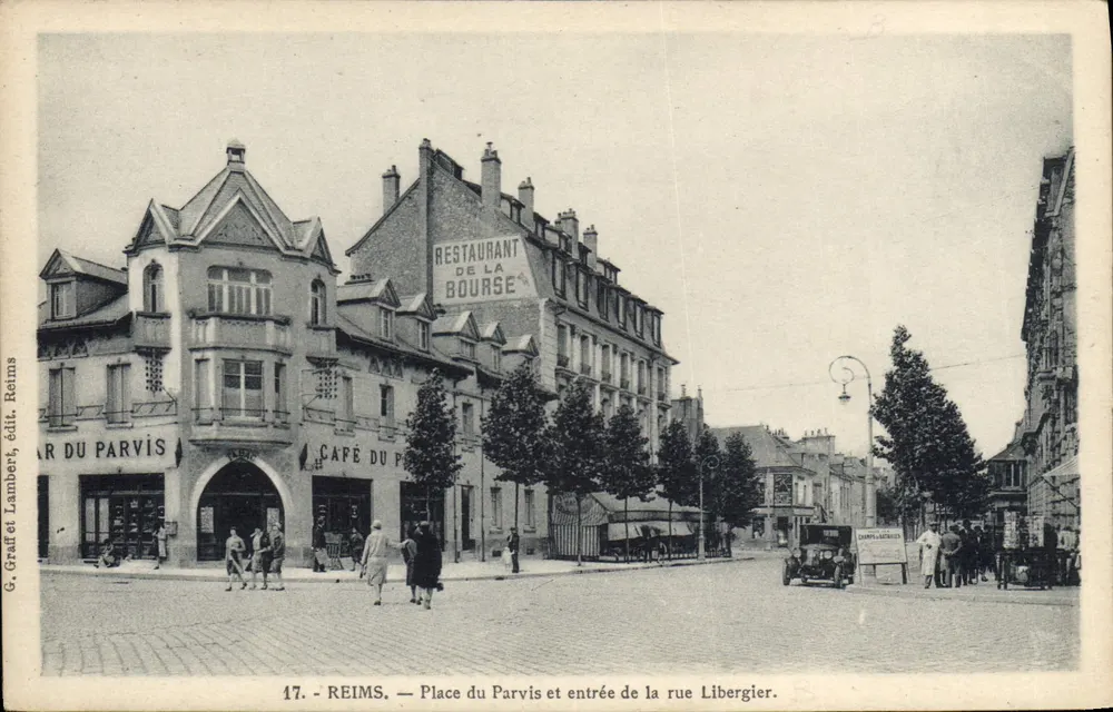 Place du Parvis und Eingang zur Rue Libergier — Reims — G. Graff et Lambert, Verlag Reims, Nr. 17 - Vorderseite