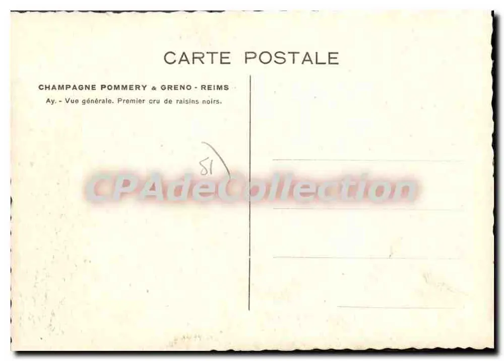 Ay — Vue générale. Premier cru de raisins noirs — Champagne Pommery & Greno - Reims - Verso