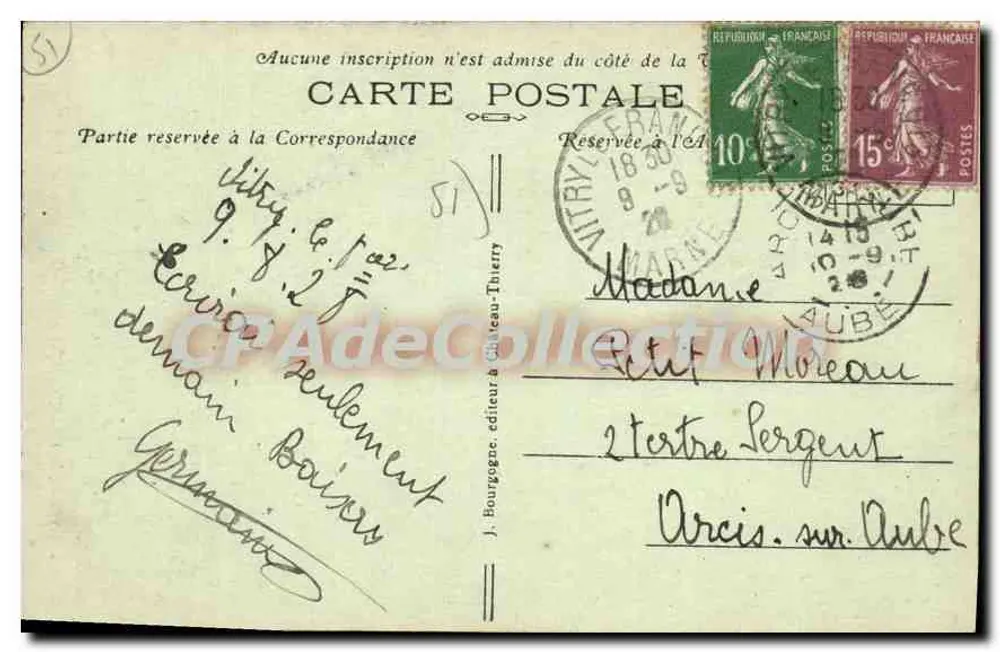 Vitry-le-François (Marne) — Estátua do Coronel Moll — Ed. J. B. - Verso