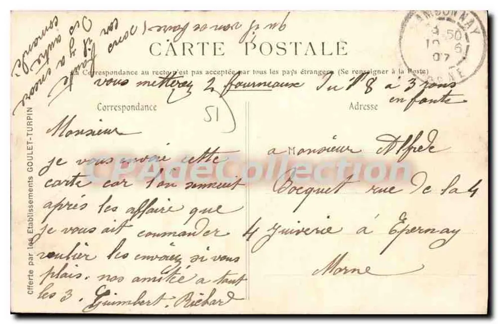 Athis (Marne) — Die Turm — Jagdveranstaltung Auban-Moët — Phototypie Bienxine und Druckerei Reims - Rückseite