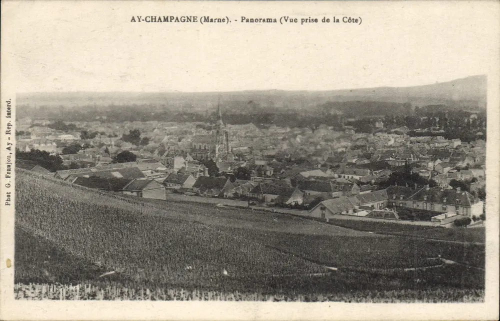 Ay-Champagne (Marne) — Panorama (Aussicht vom Hang) — Foto von G. Franjou, Ay - Rep. Interd. - Vorderseite