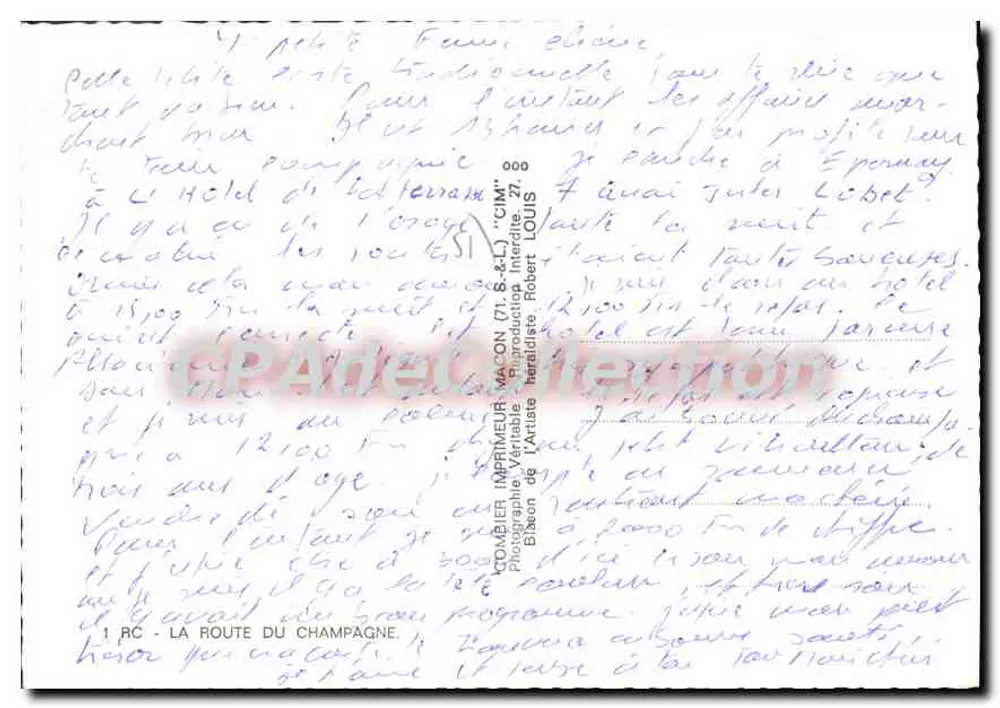 A Estrada do Champagne — carta postal turística com itinerário e fotos de locais — Impressora V. MAÇON - Verso