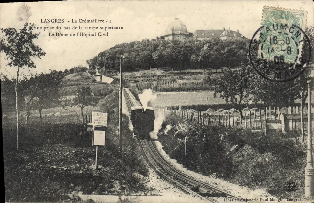 Langres - La Crémaille - Ansicht vom unteren Ende der oberen Rampe - Der Dom des Zivilspitals - Librairie Papeterie Paul Mongin, Langres - Vorderseite