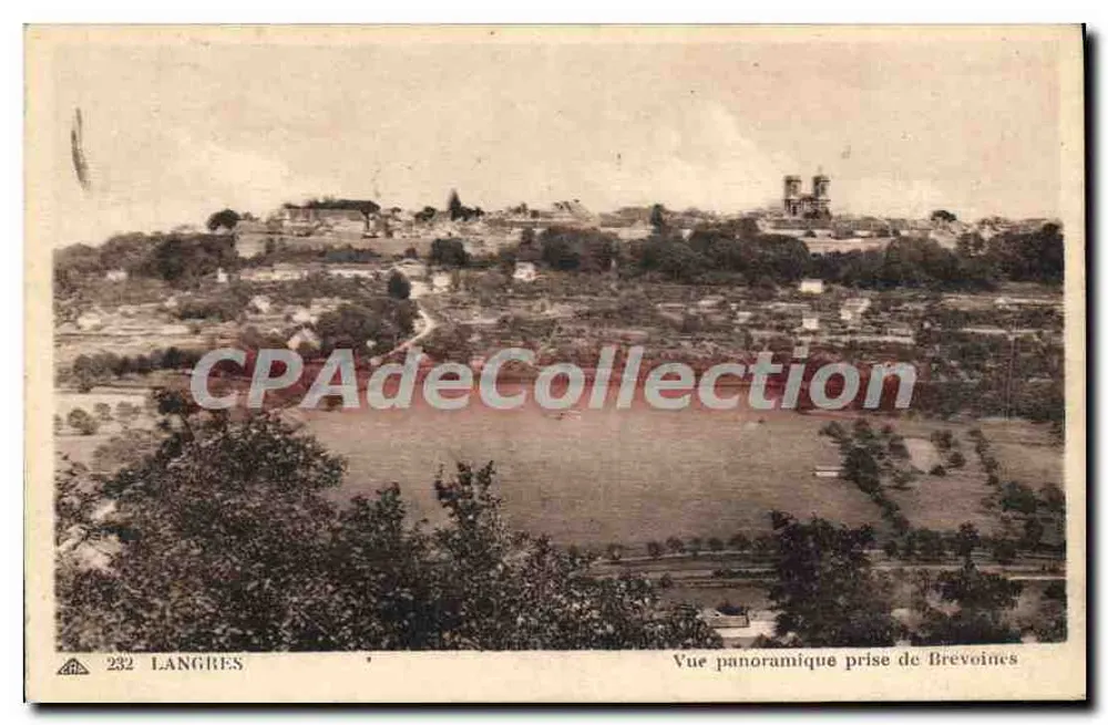 Langres — Vue panoramique prise de Brevoines — Éditeur Des Arts Français, n° 232 - Recto