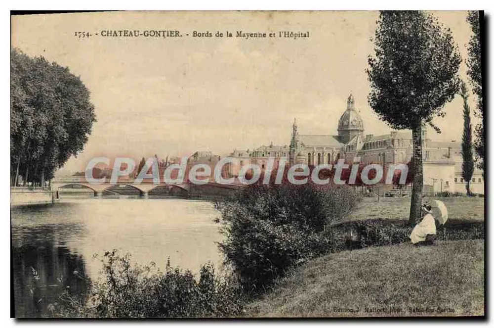 Château-Gauntier — Ufer der Mayenne und das Krankenhaus — Ausgabe von J. Nattier, Sable-sur-Sarthe - Vorderseite