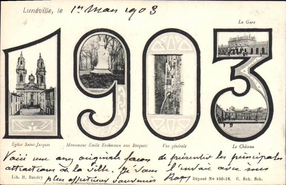 Lunéville — Vue geral 1903 — Lib. H. Bandry, Déposé No 400-18 - Frente