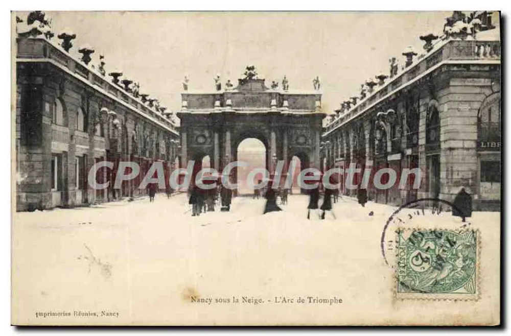 Nancy sob a Neve — O Arco do Triunfo — Imprimeries Réunies, Nancy - Frente