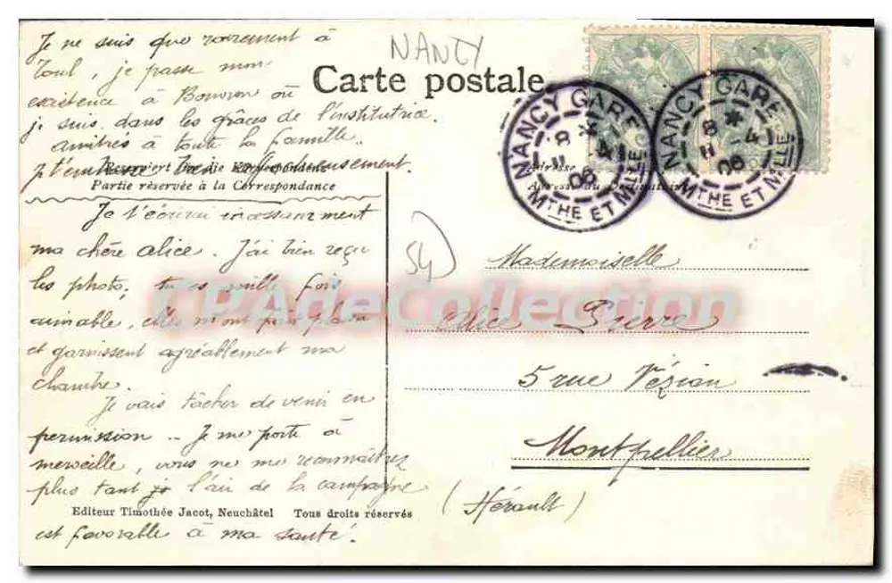 Nancy — Páscoa — Editor Timothée Jacot, Neuchâtel - Verso