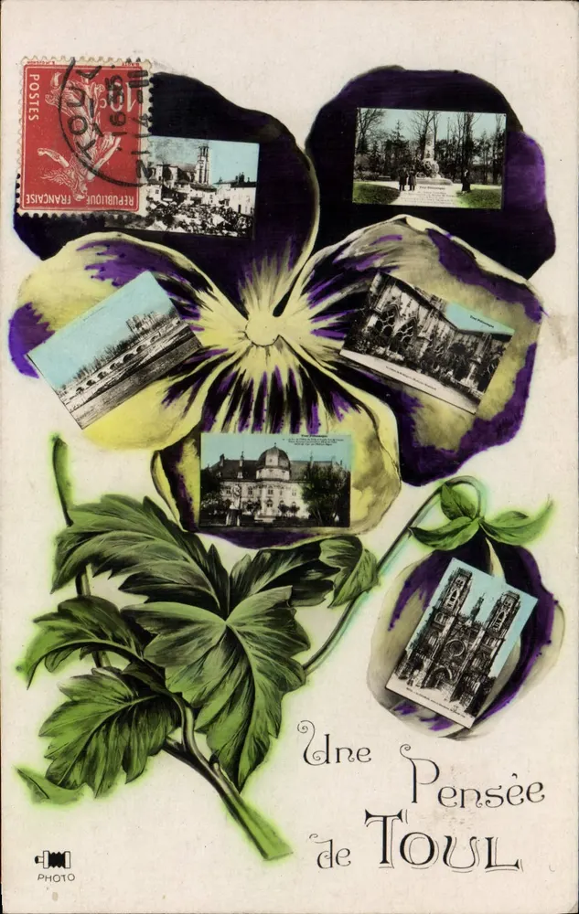 Uma Pensão de Toul — cartão postal decorativo com colagem de fotos de locais — Foto - Frente