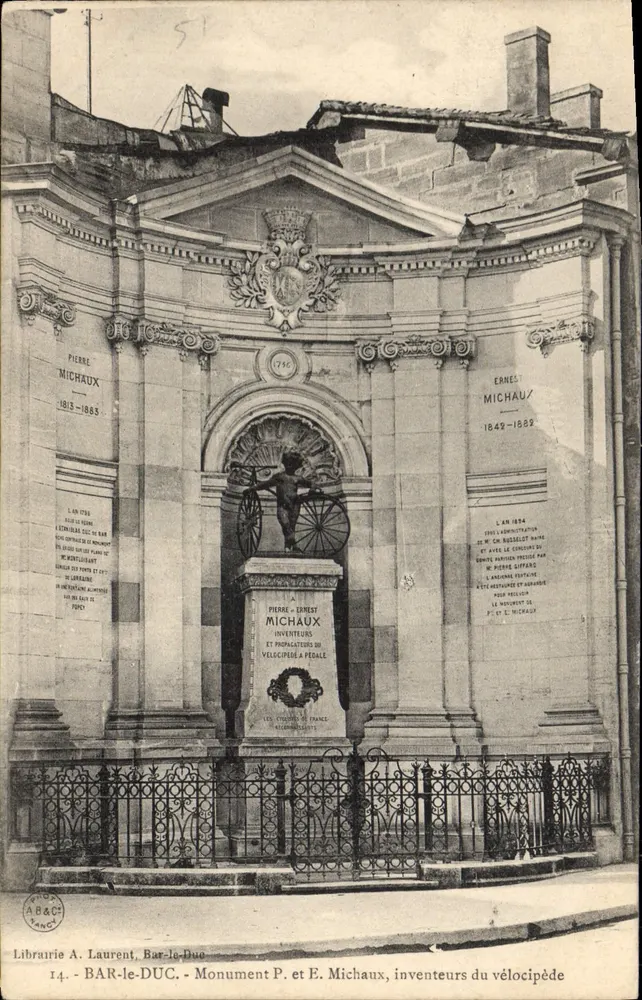 Bar-le-Duc - Denkmal für Pierre und Ernest Michaux, Erfinder des Velocipeds — Librairie A. Laurent, Bar-le-Duc, n°14 - Vorderseite