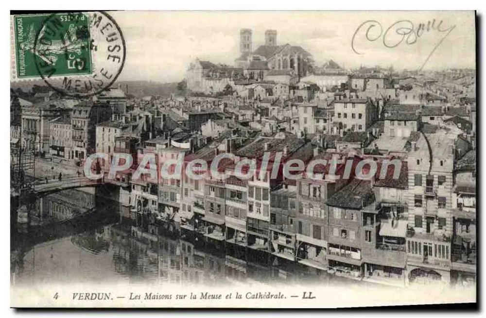 Verdun — Die Häuser am Meuse und die Kathedrale — LL - Vorderseite