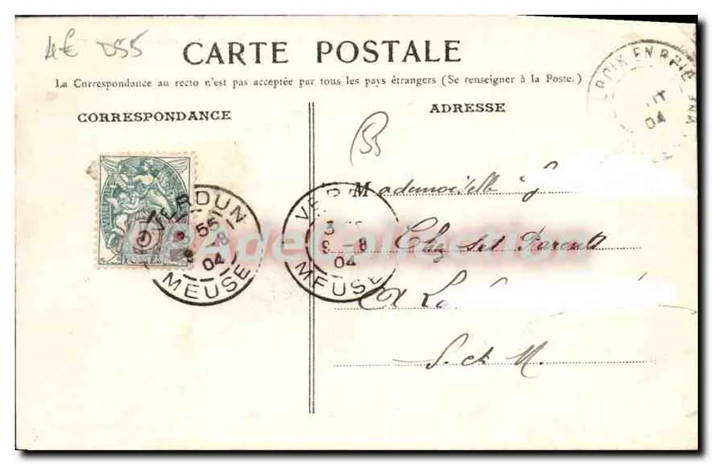 De Meuse door de stad — Verdun, 1904 — Uitgave R. Vacher, Verdun - Achterkant