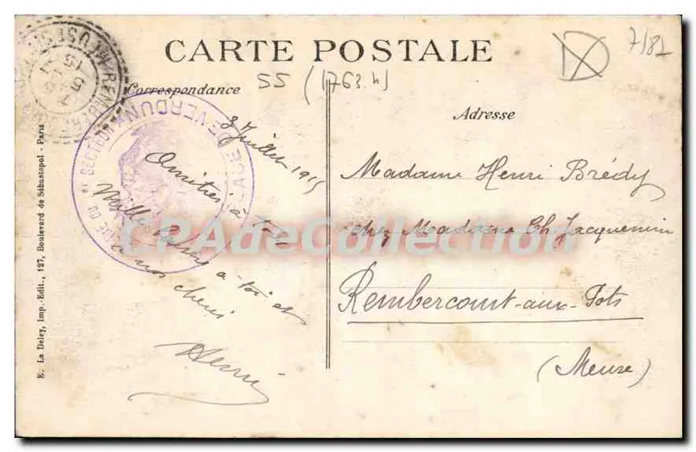 क्लेरमॉन्ट-एन-अर्गोन - 1914-15 के युद्ध के बाद के ध्वस्त स्थल - एडिटर बी.डी. संख्या 38 - पीछे