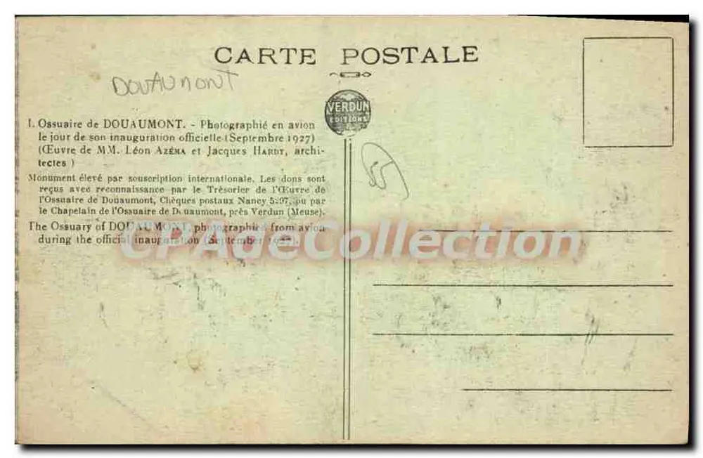 Ossuaire de Douaumont — Inauguration officielle — Verdun Éditions - Verso