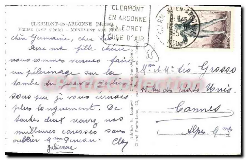 Clermont-en-Argonne — Duitse kerk, monument voor de gevallen — Cliché E. Laurent - Achterkant