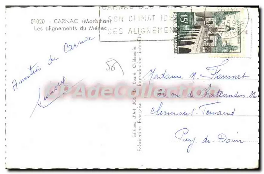 Os alinhamentos do Ménezec — Carnac (Morbihan) — Edições de Arte JOS - Verso