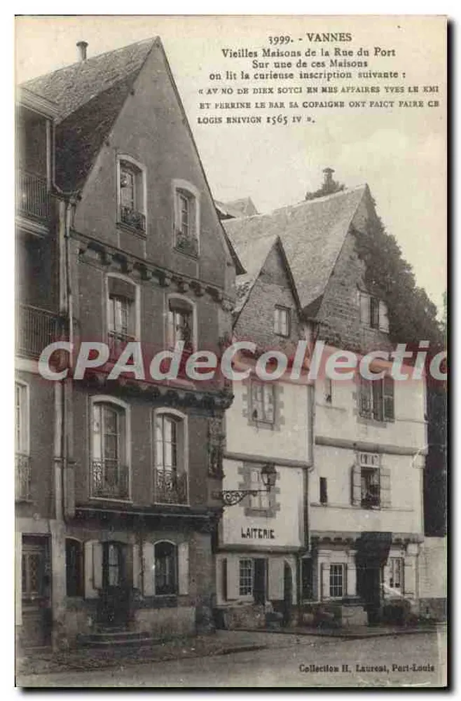Vannes - Alte Häuser in der Rue du Port — Wandinschrift vom 1565 — Sammlung H. Laurest, Port-Louis - Vorderseite