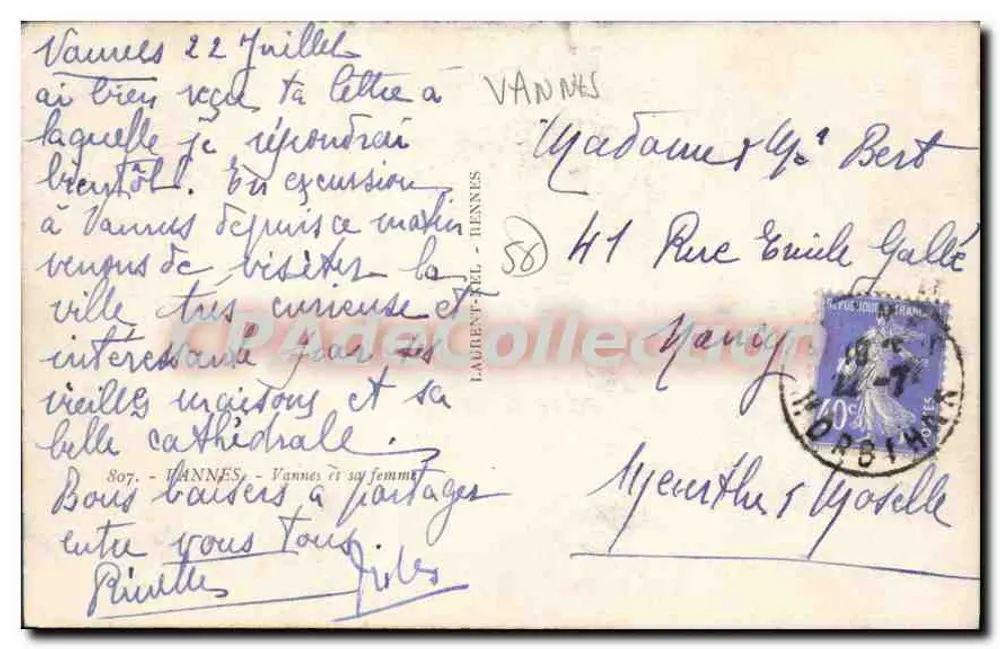 Vannes — detalhes arquitetônicos — Laurent & Fils, n°807 - Verso