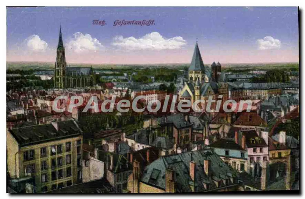 Metz. Ogólny widok — widok z lotu miasta z katedrą i kościołem — wydawca E. Dietsch, Metz, nr 526 - Awers