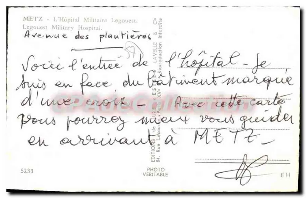 Militärkrankenhaus Legouest — Metz — Verlag Estel, Nr. 5233 - Rückseite