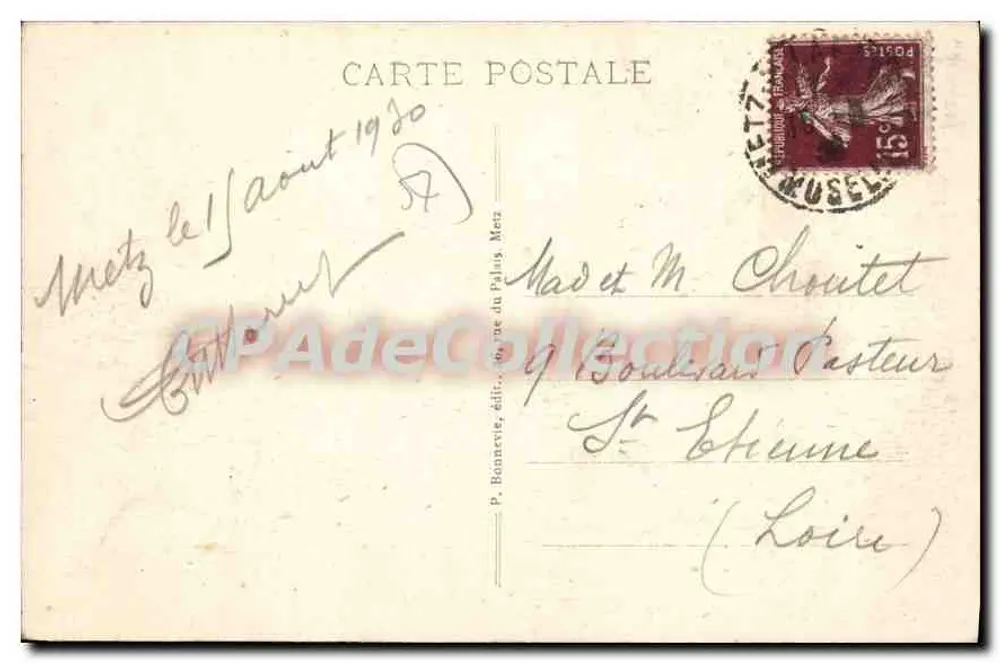 Metz — A Posta Central — P. Bonnevie, edição do Palácio, n° 137 - Verso