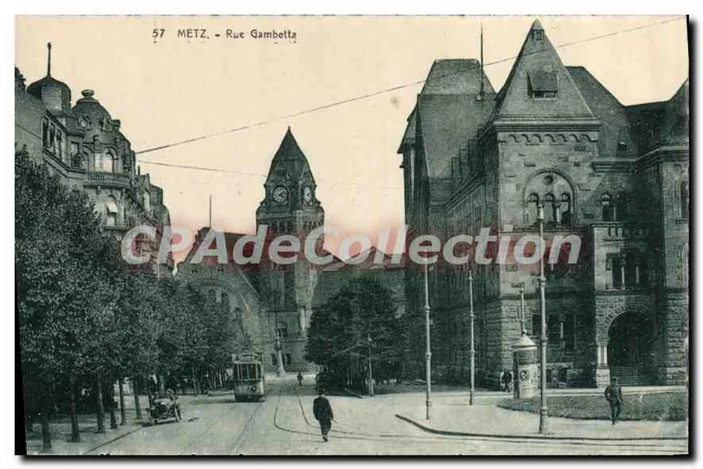 Metz - Rue Gambetta — vista da praça com a torre da igreja — Editor Cl. Flacon, Pont St-Georges, Metz - Frente