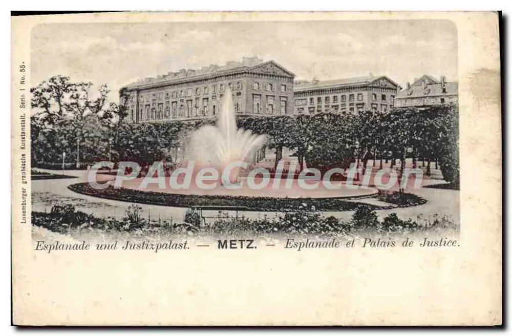 Esplanada e Palácio de Justiça — METZ — Luxemburger graphische Kunstanstalt, Série I, No. 55 - Frente