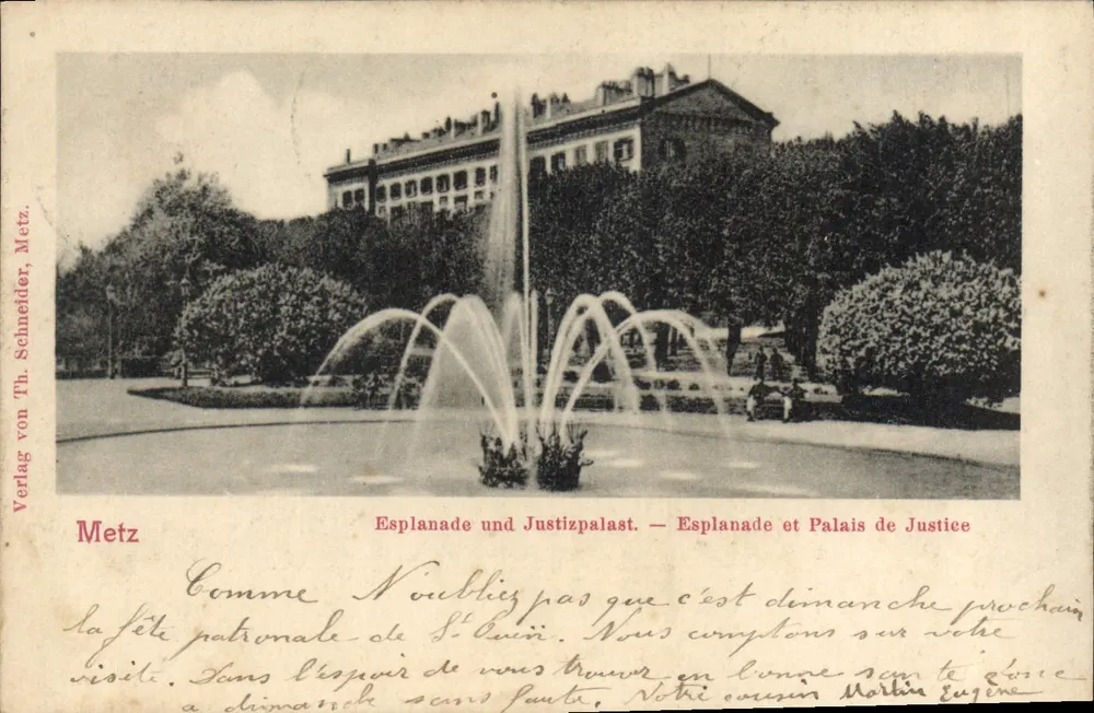 Esplanada e Palácio de Justiça — Metz — Verlag von Th. Schneider, Metz - Frente