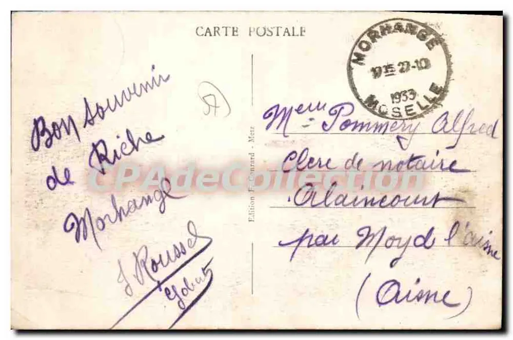 Nationalfriedhof von Riche (Moselle) — 5.000 Helden gefallen bei der Schlacht von Morhange, August 1914 — Edition F. Cornard, Nummer nicht sichtbar - Rückseite