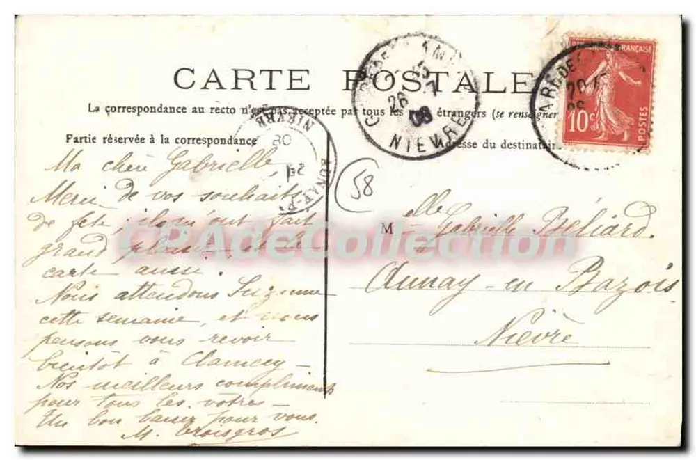 Clamecy — Tal der Yonne, Aufnahme von Sembert — Verlag: L. Stowell, Buchhändler, Clamecy - Rückseite