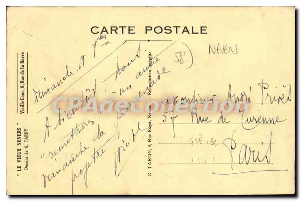Das alte Nevers — Altes Hofgut, 8 Rue de la Barre — G. TARDY - Rückseite