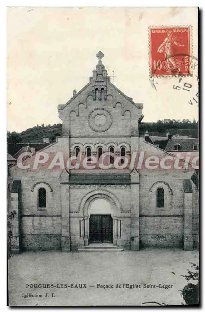 Pouguès-les-Eaux — Facha da Igreja de São Léger — Coleção J. L. - Frente
