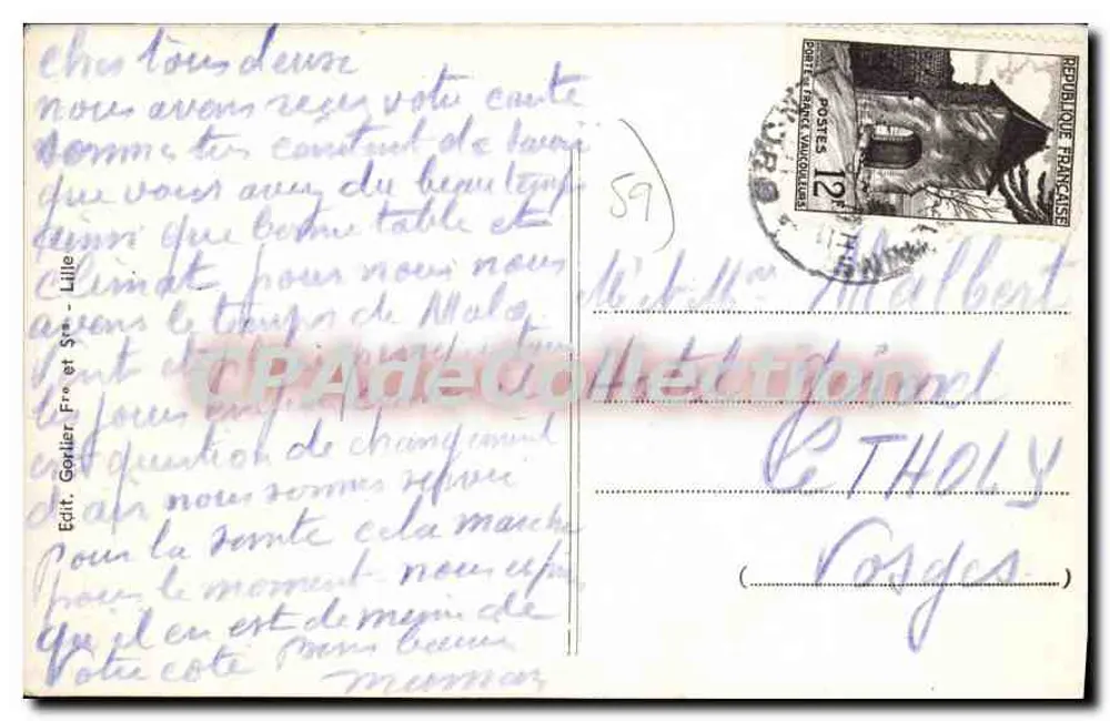 Porto de Dunkerque — O farol — Navio saindo do porto — E.C. n°40 - Verso