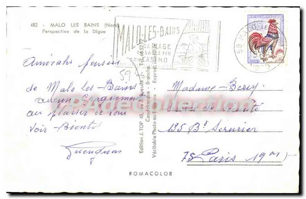 Malo-les-Bains (Nord) — Perspectiva da Digue — Edition J. TOP, n°482 - Verso