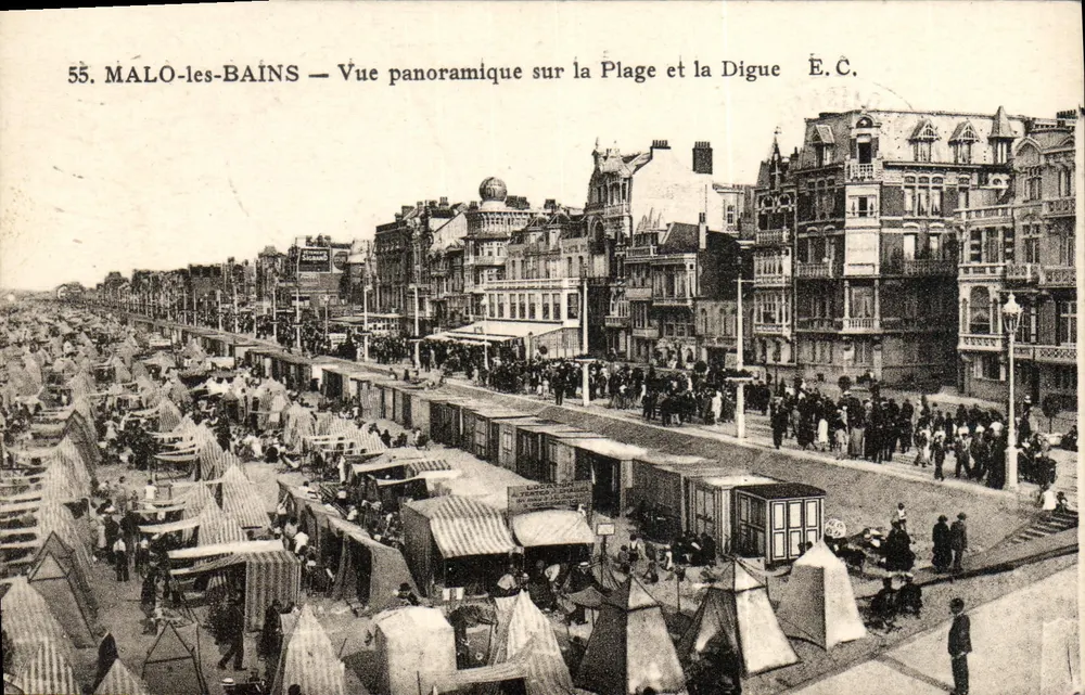 MALO-les-BAINS — Panoramablick auf den Strand und den Hafenwall — É.C. - Vorderseite