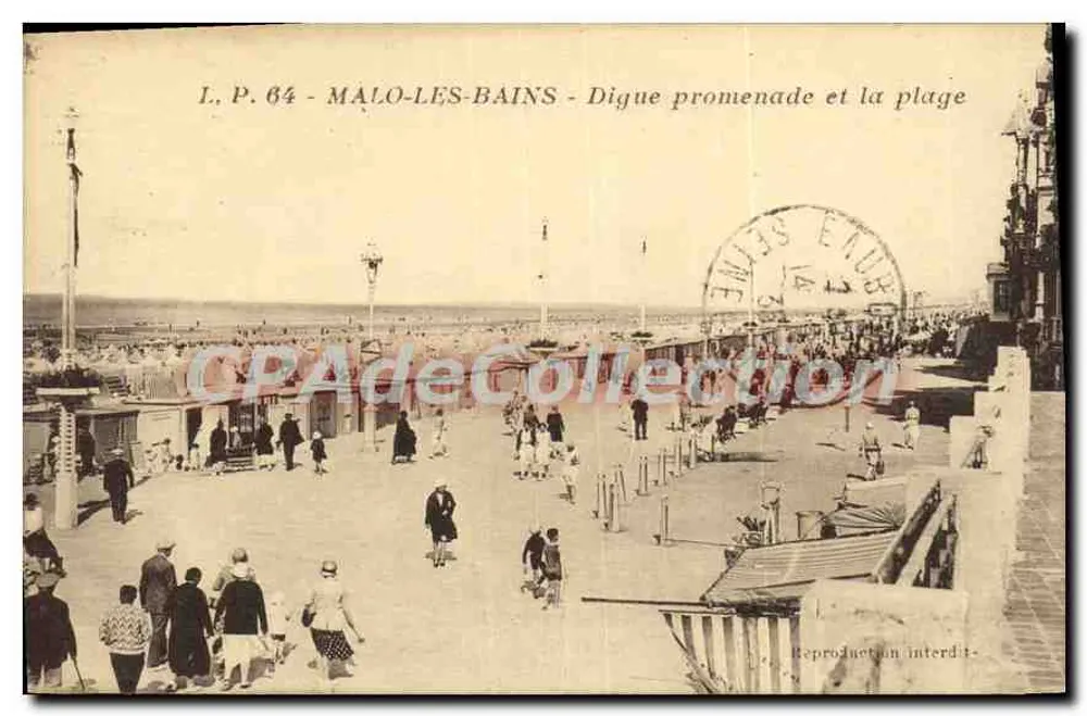 MALO-LES-BAINS - Digue promenade e a praia — L.P. 64, editor LUCKEN POLLET, Lille - Frente