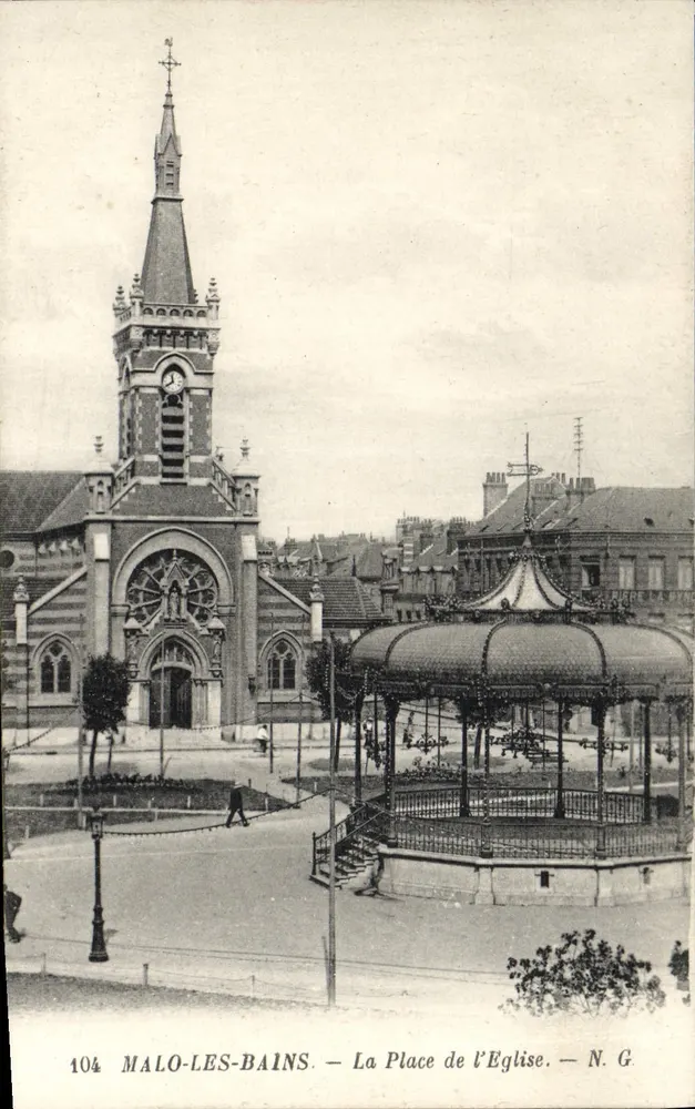Malo-les-Bains — Die Kirchplatz — N. G. — N° 104 - Vorderseite