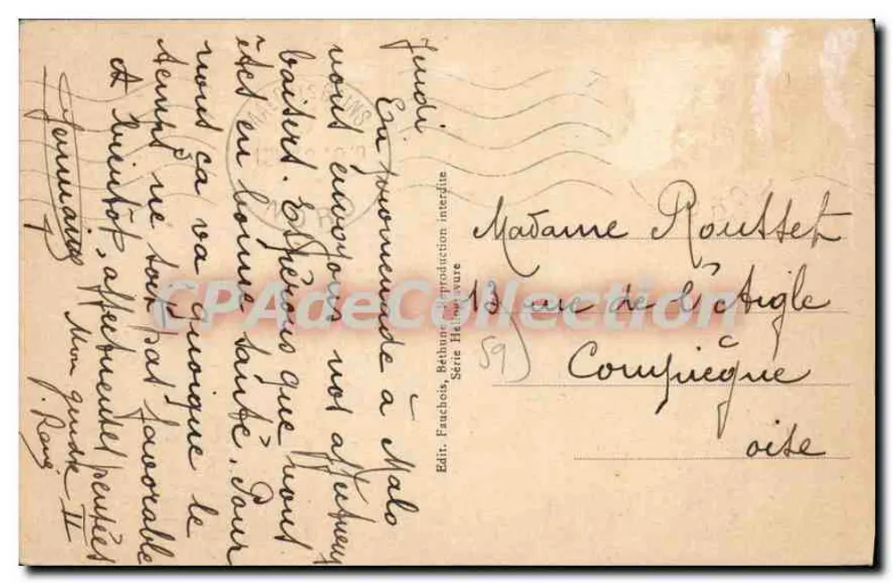 MALO-les-BAINS - A Praia e a Dique — Antes e depois da guerra — Editor Fauchold, série 59 - Verso