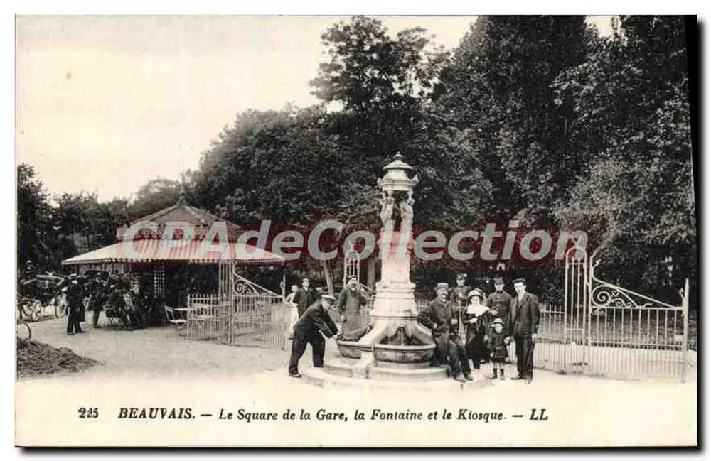 Beauvais — Der Platz der Station, die Fontäne und das Kiosk — LL - Vorderseite