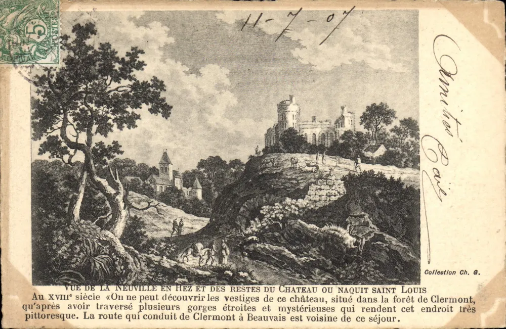 Ausblick auf La Neuville-en-Hez und die Ruinen des Schlosses, in dem Saint Louis geboren wurde — Sammlung Ch. G. - Vorderseite