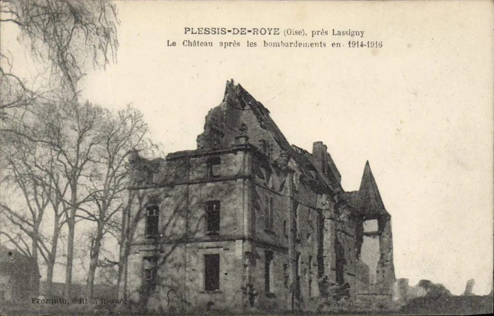 प्लेसिस-डे-रॉय (ओइस), लासिग्नी के पास — 1914-1916 में बमबारी के बाद के किला — फ्रेज्किन, रेससॉन में एडिट - आगे