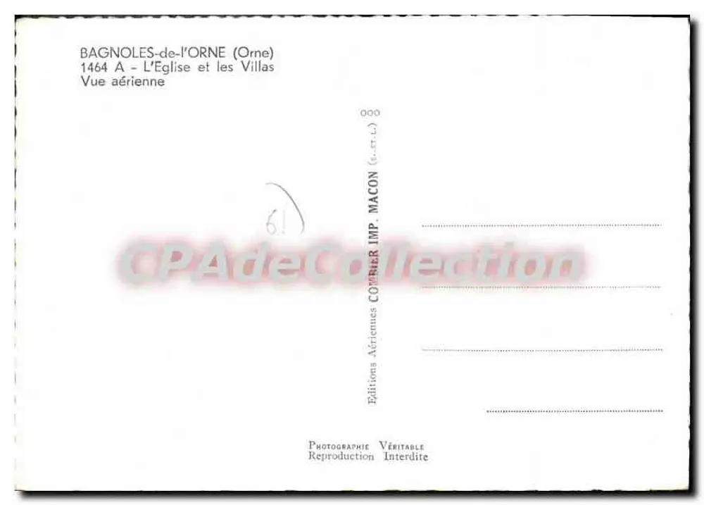 Bagnolles-de-l'Orne — Luftbild der Kirche und Villen — Éditions Compier - Rückseite