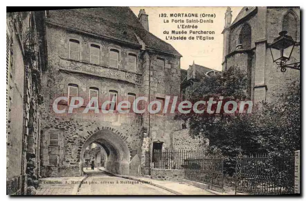 Mortagne (Orne) — La Puerta San Dionisio y el Abside de la Iglesia — A. Maillant père, editor en Mortagne (Orne) - Anverso