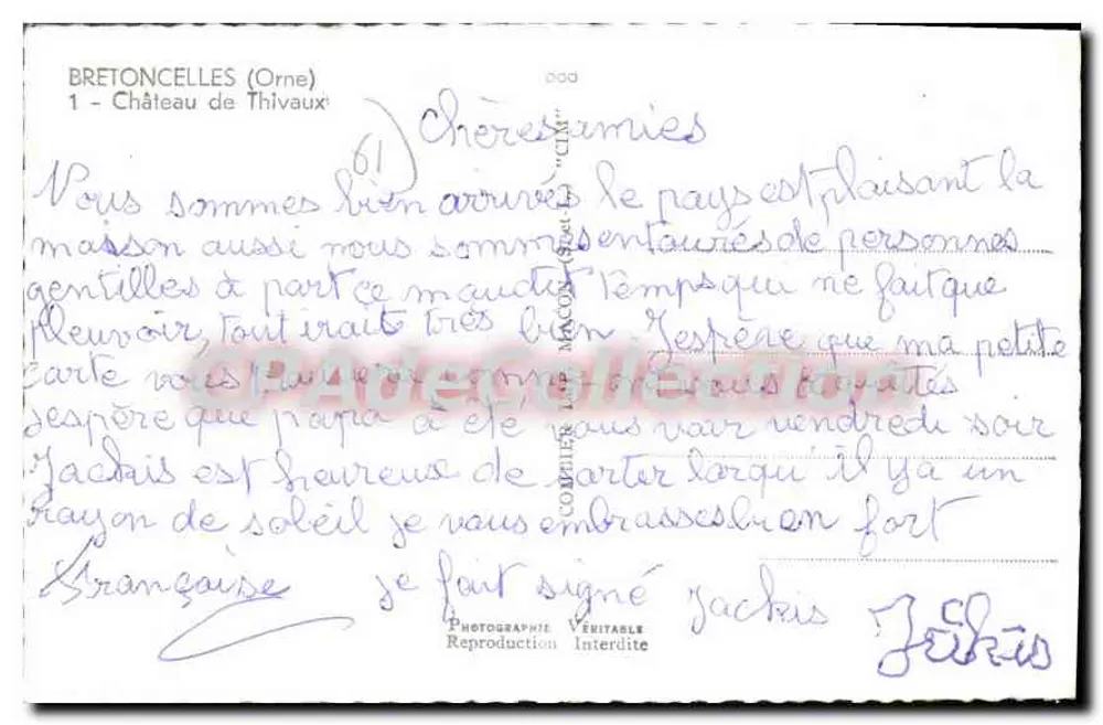 Castelo de Thivaux — Bretoncelles (Orne) — CPAdeCollection - Verso