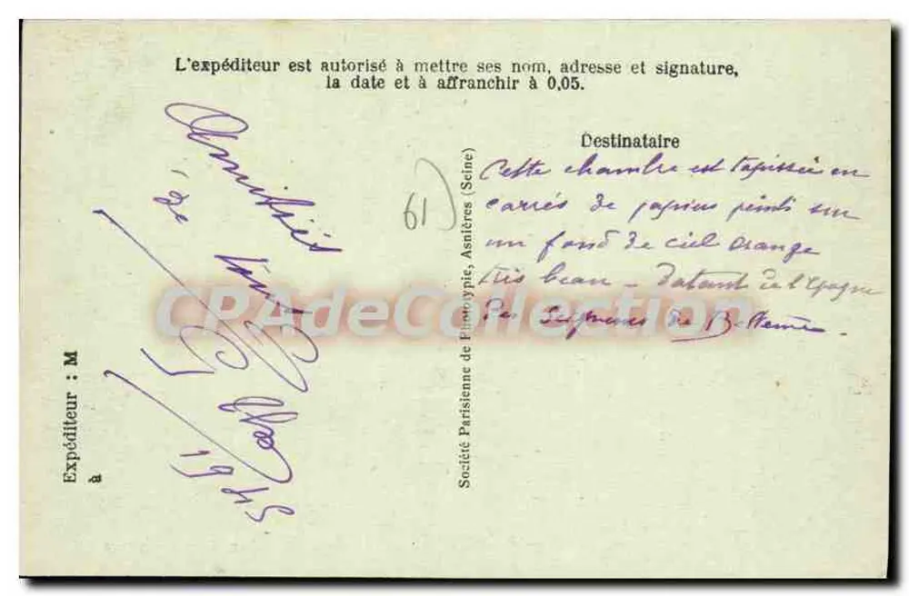 Bellême (Orne) — Antigua casa del Gobernador - Habitación Imperio — Edit. Blatrie-Gallais - Reverso