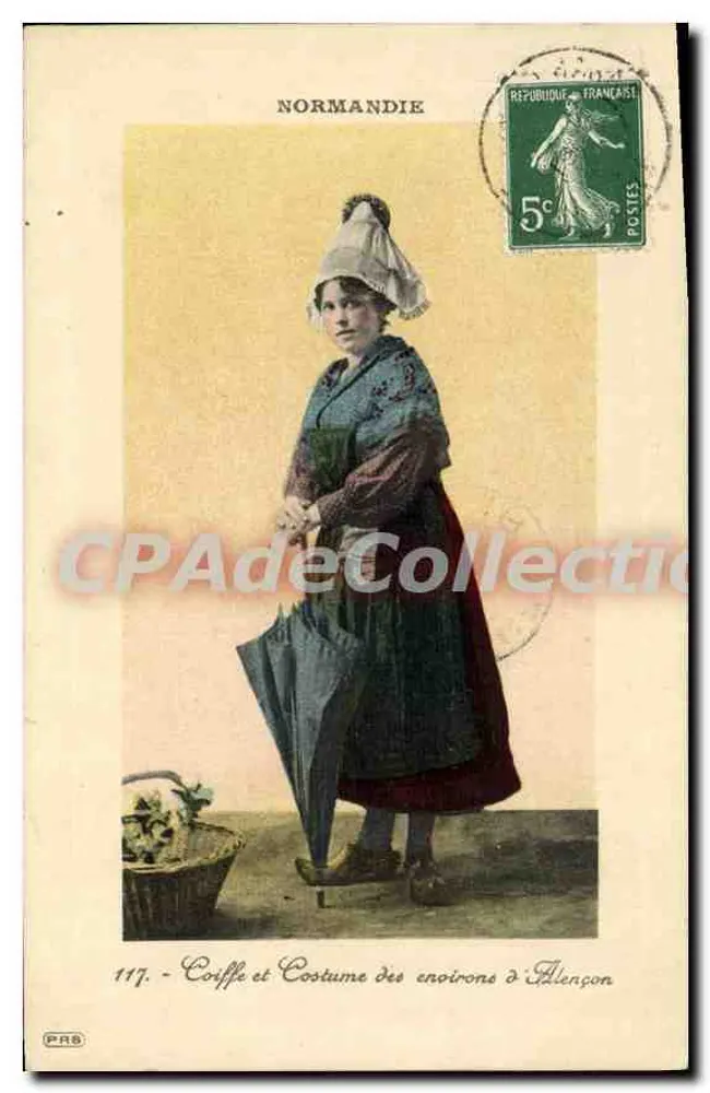 Normandia — Coiffe e Costume dos arredores de Alençon — PRS n°117 - Frente