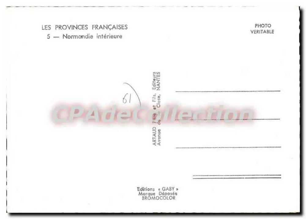 Normandia interna — carta postal ilustrada — Edições Gaby, Nantes - Verso