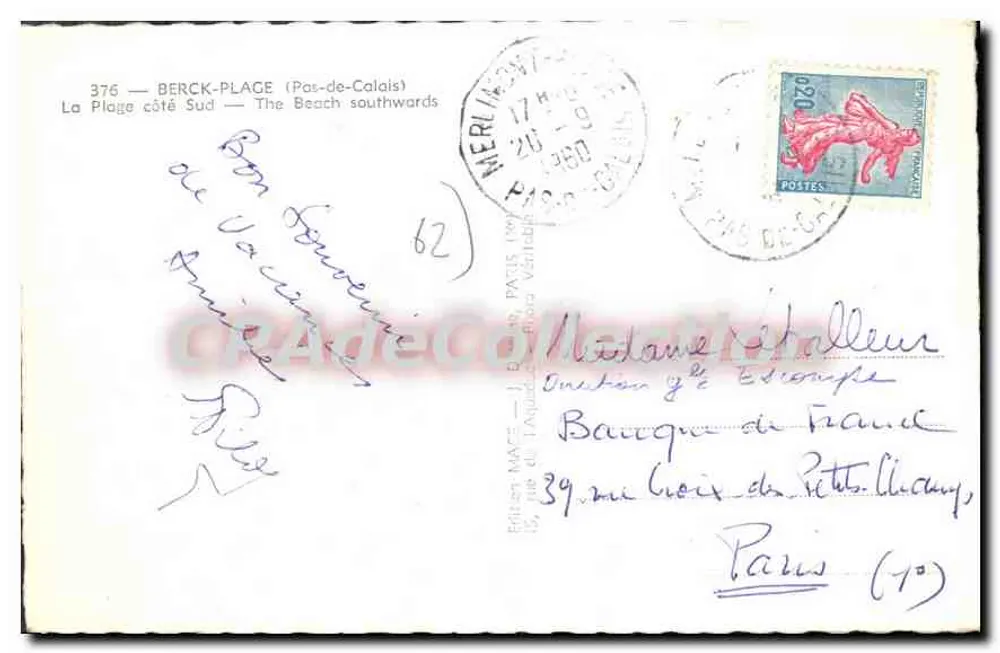 Berck-Plage — A Praia do Lado Sul — Editor MAGE n°376 - Verso