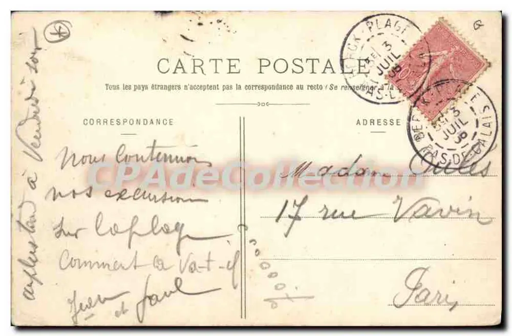 Berck-Plage - A Praia — editor desconhecido, n° 99 - Verso