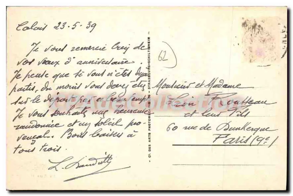 Calais — A Estação Marítima — editor ARB n°131 - Verso